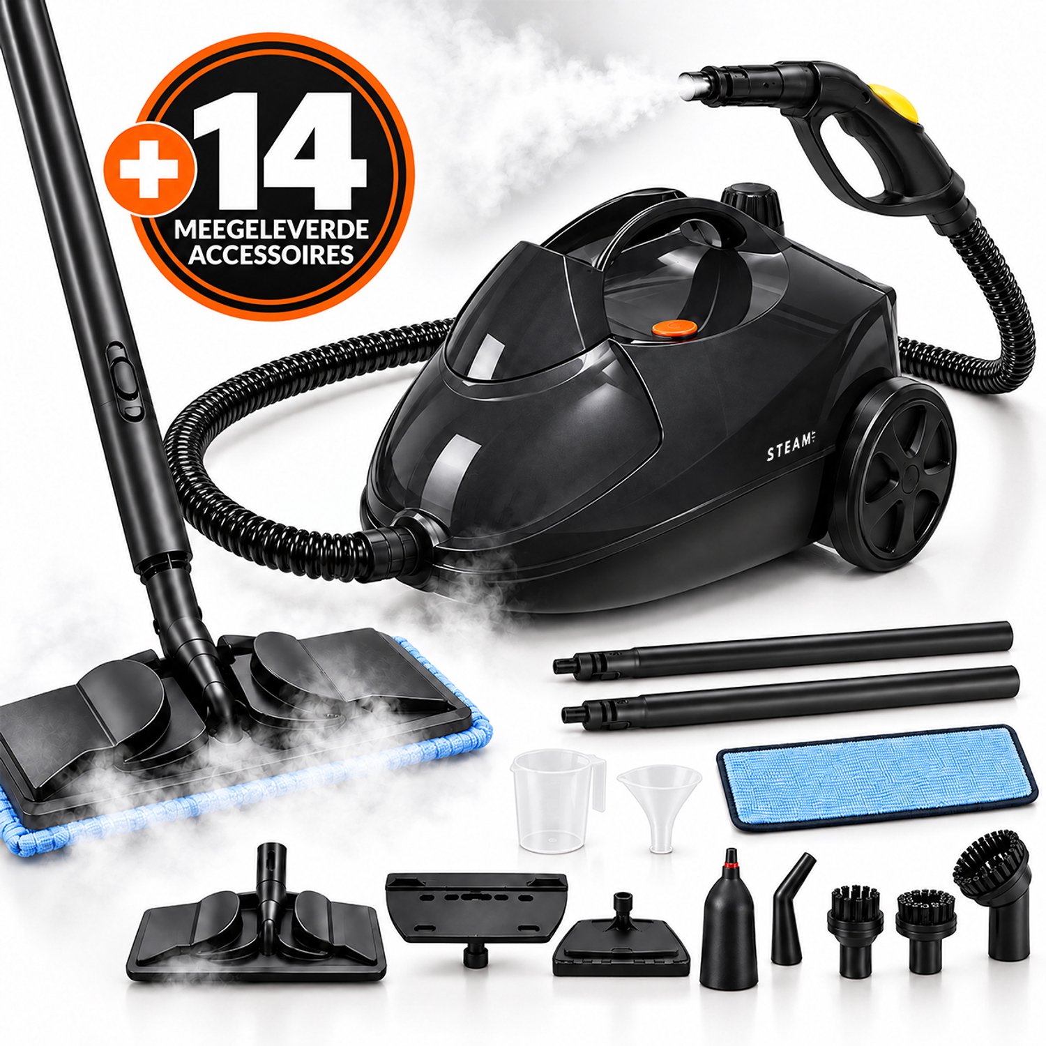 STEAM-IT Stoomreiniger Pro 14-in-1 - Stoomapparaat én Handstomer - 2000 W - 4.0 Bar - 1,5 L RVS Watertank - Voor Vloeren, Badkamer en Tapijt