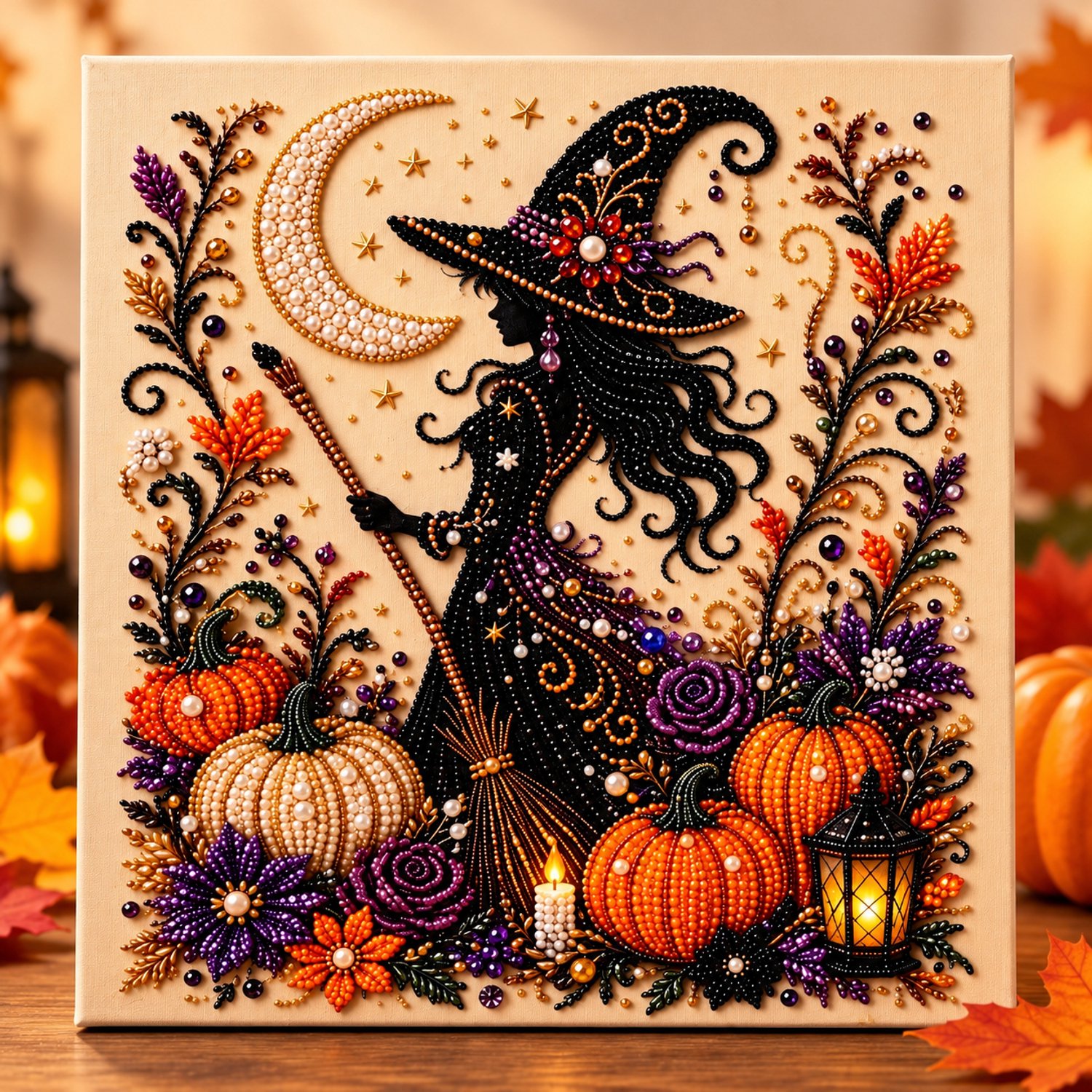 PulseOne Halloween Heks Diamond Painting - DIY Knutselpakket voor Volwassenen - Heksenhoed en Pompoenen - Creatieve Hobby - Herfstdecoratie
