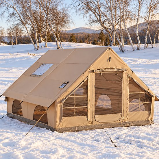 DPLUNIQ Tent - Opblaastent - Kampeertent - Kamperen - Camping - 8/10 Personen - Waterdicht - 4 Seizoenen - 400x300x210cm - Beige — afbeelding 4