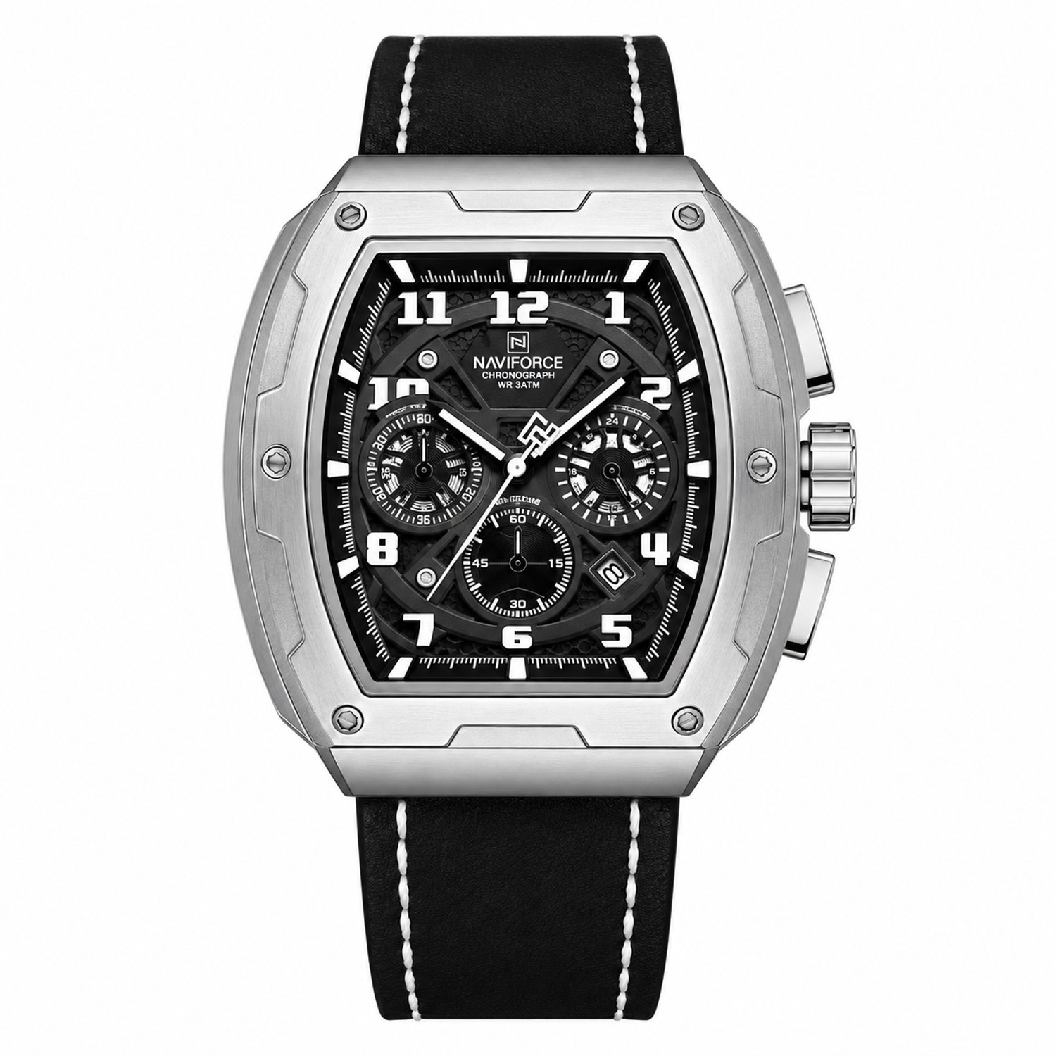 NAVIFORCE NF8053 Herenhorloge – Quartz Chronograaf – Leren Band – Zwart/Zilver – Datumweergave