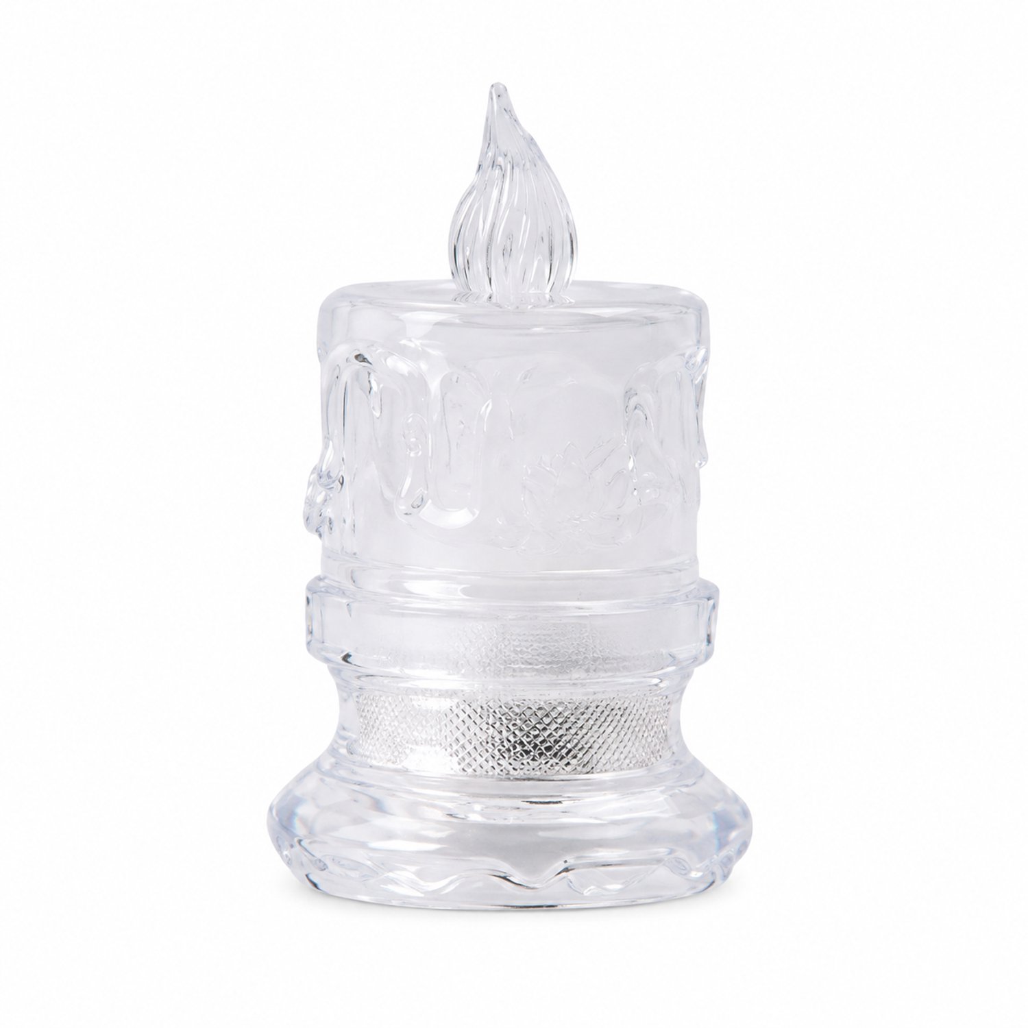 led kaarsen - klein model met voet en vlamvormige top, transparante kunststof, 7,7 cm hoog