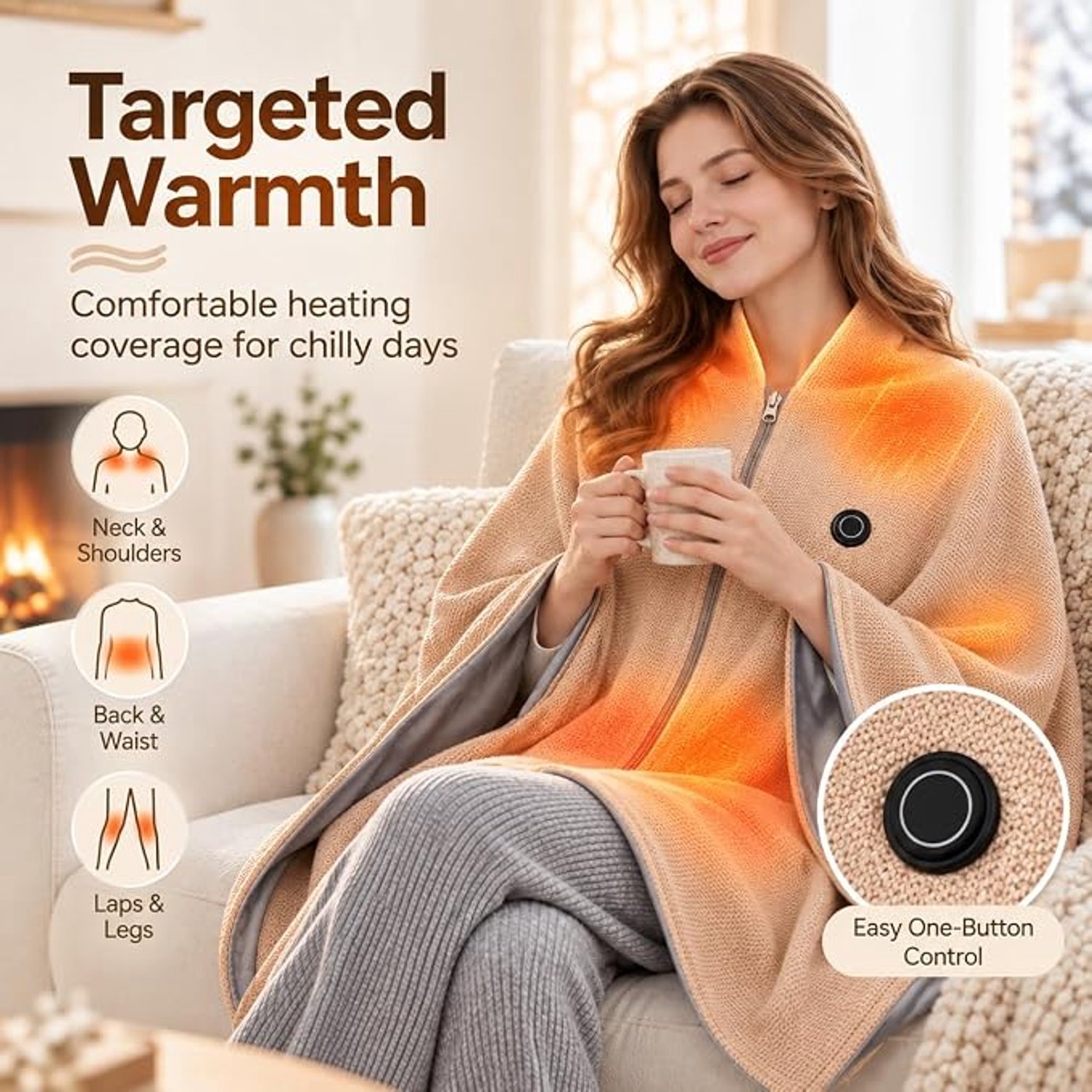 Elektrische deken - 150x80cm - Elektrische Cape met Rits - 3 Standen - Oplaadbare elektrische deken - electrische deken 1 persoons - Warmtedeken - Verwarmde deken - Draagbare verwarmde omslagdoek - USB (Excl. Powerbank) - voor buiten, thuis -TENGYIF® – foto 7