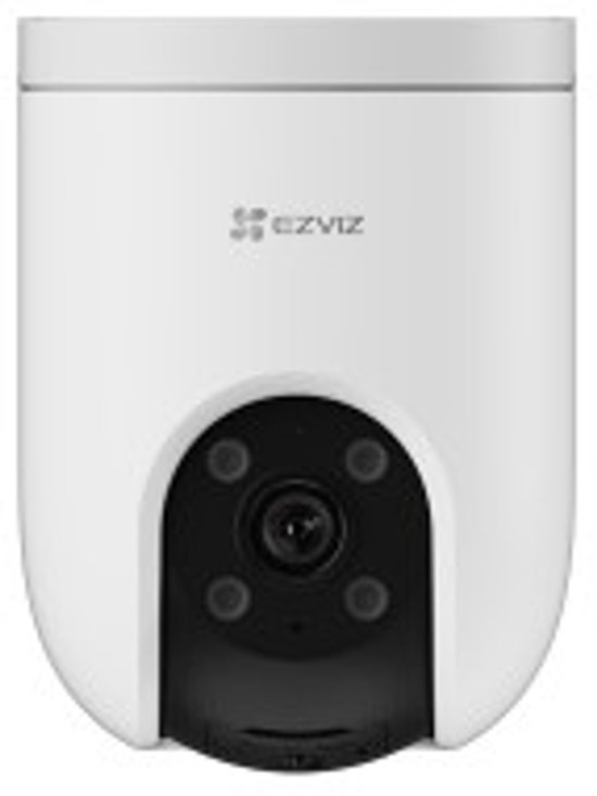 Witte EZVIZ H8c Pro beveiligingscamera met zwarte lensmodule, PTZ-functie en compact, modern ontwerp.