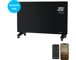 Auronic Elektrische Kachel Met App- 2000W - Convectorkachel Met Smart App & Afstandsbediening - Heater - Glazen Paneelverwarming - Badkamerverwarming - Zwart