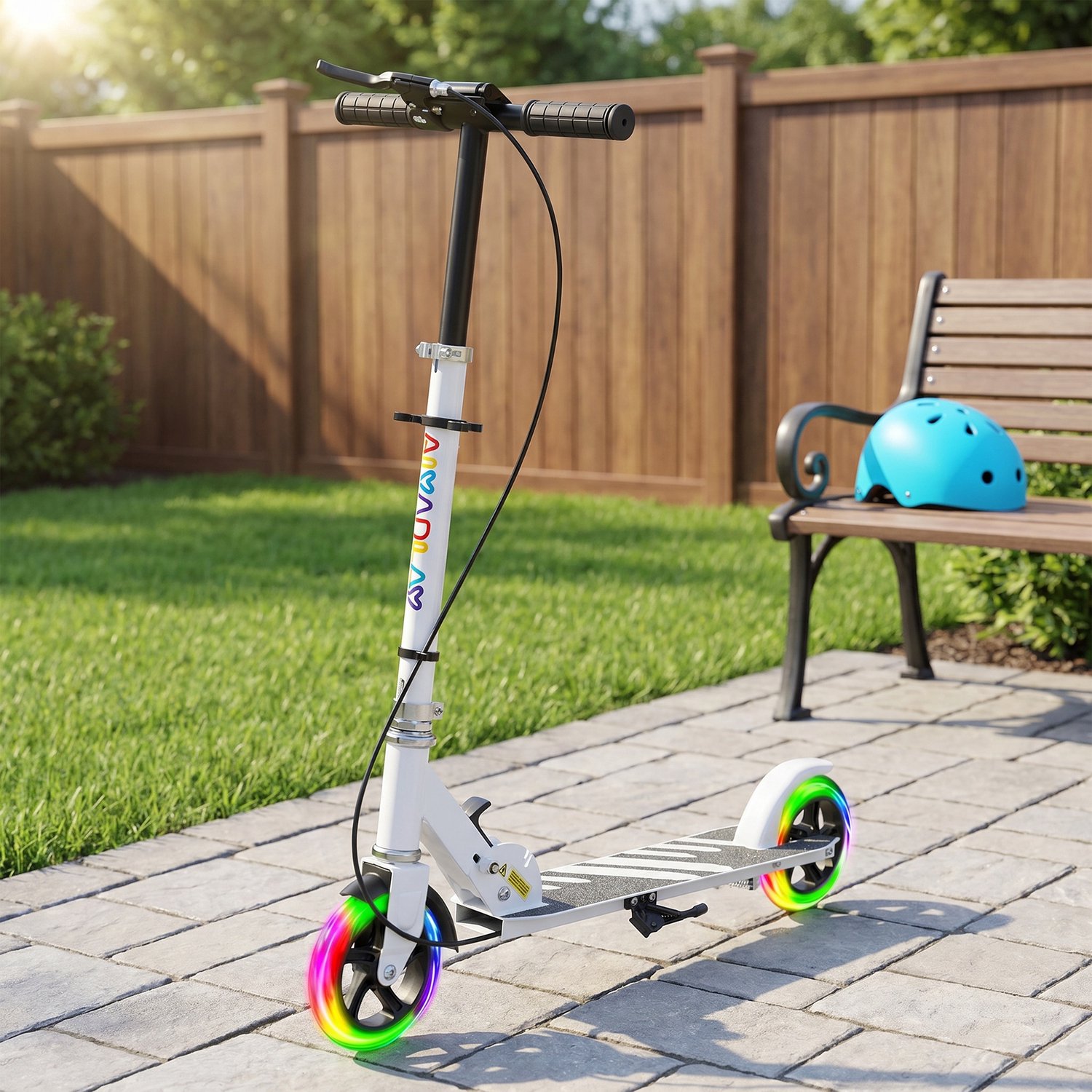 Playon Kinderstep - Opvouwbaar en in hoogte verstelbaar - Met led-wielen en dubbel remsysteem en standaard - 73 x 36 x 73-89 cm - Wit