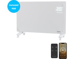 Auronic Elektrische Kachel Met App - 2000W - Convectorkachel Met Smart App & Afstandsbediening - Heater - Glazen Paneelverwarming - Badkamerverwarming - Wit