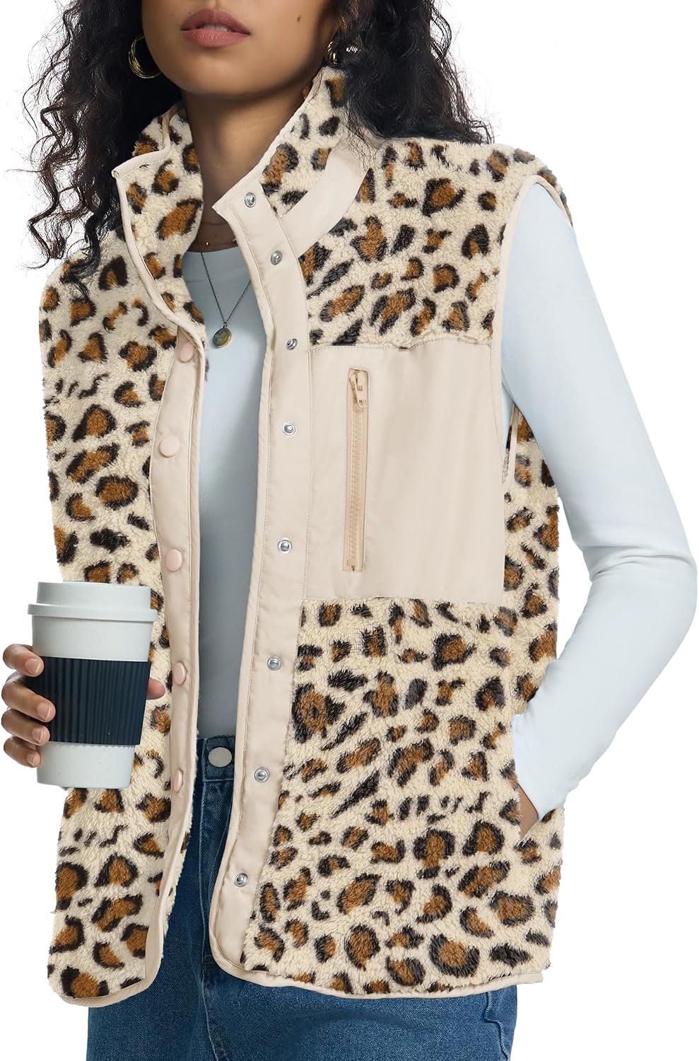 Fleece vest met staande kraag