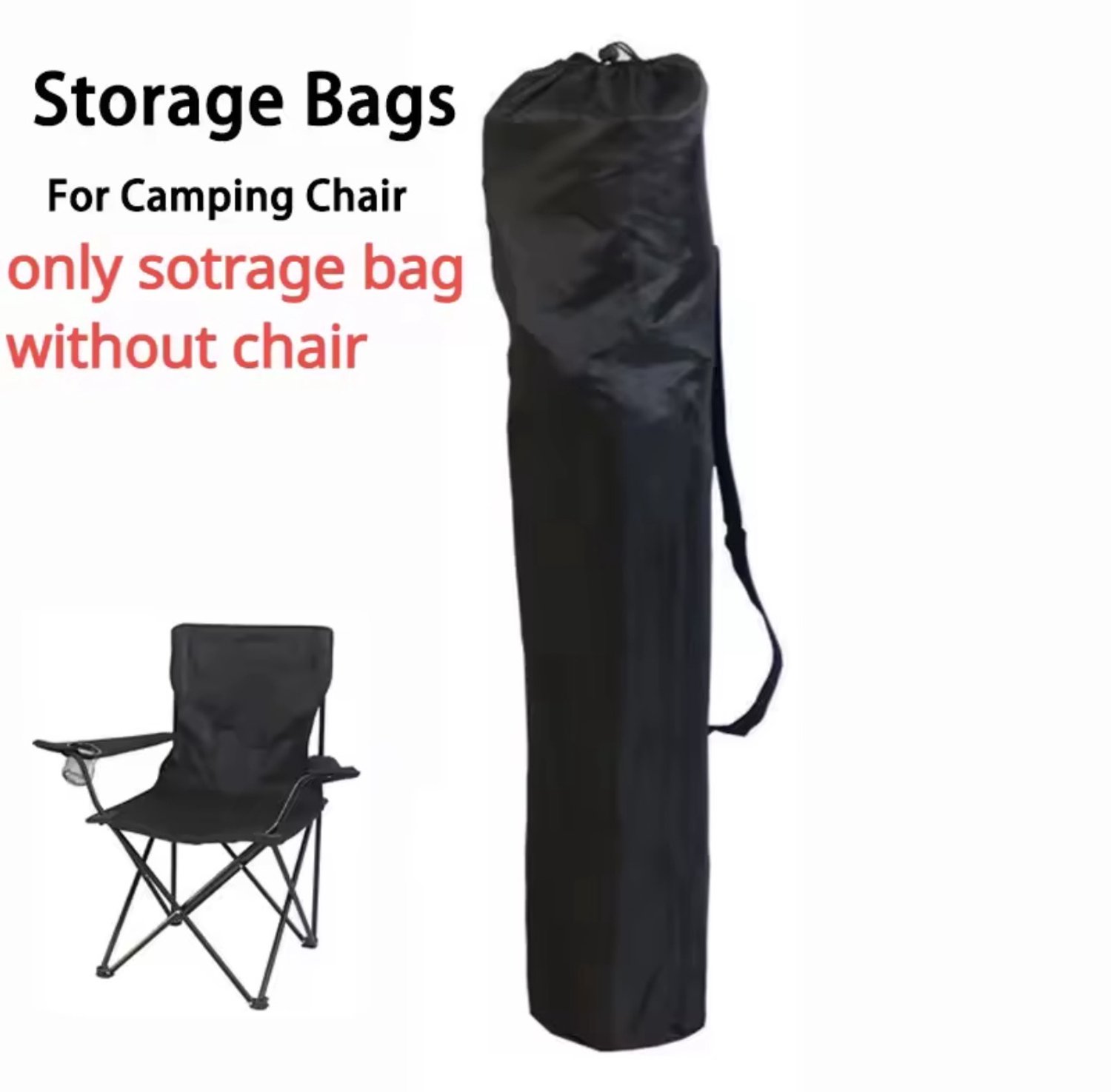 CFY Draagtas voor Campingstoel – Opbergtas met Schouderband – 22 × 65 cm – Zwart – Zonder Stoel – A3.3