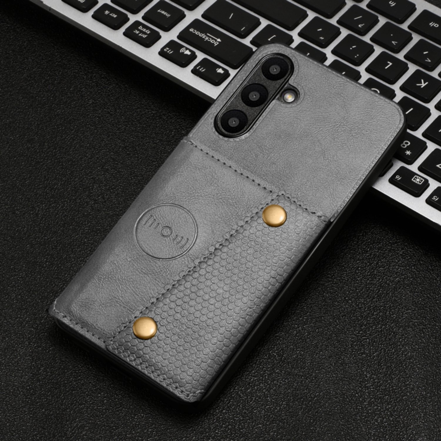 PU Bescherm-Hoes Cover met 4 Pas-vak geschikt voor Samsung Galaxy A16 - A17 - A26 - A28 - Grijs
