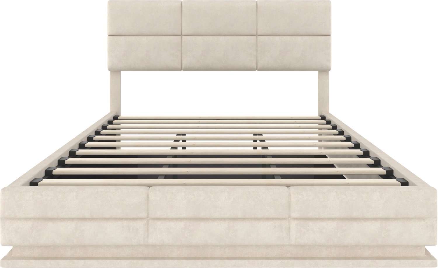 MUVANO Gestoffeerd bed 180x200 - Verstelbaar hoofdbord - Dimbare ledverlichting - USB en USB-C - Hydraulische opbergruimte - Voor gebruik in de slaapkamer beige