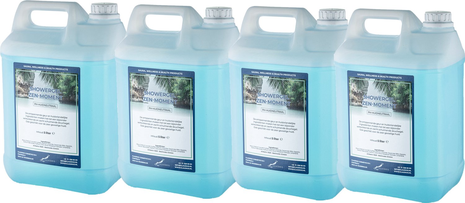 Claudius Douchegel Zen Moment 5 liter - set van 4 stuks - showergel - navulling - voordeelverpakking