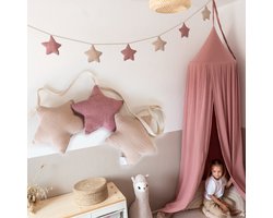 LILIMAUS Sterren slinger kinderkamer - stoffen slinger van mousseline katoen - 300 cm - roze en zachtroze