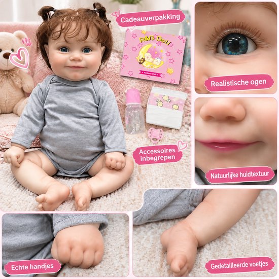 TEKROA® Levensechte Reborn Baby Pop Meisje - 48 cm Volledig Lichaam Waterdicht ethyleen- Realistische Pasgeboren Speelgoedpop met Kleding en Accessoires — cadeau in Spellen & Speelgoed - foto 4