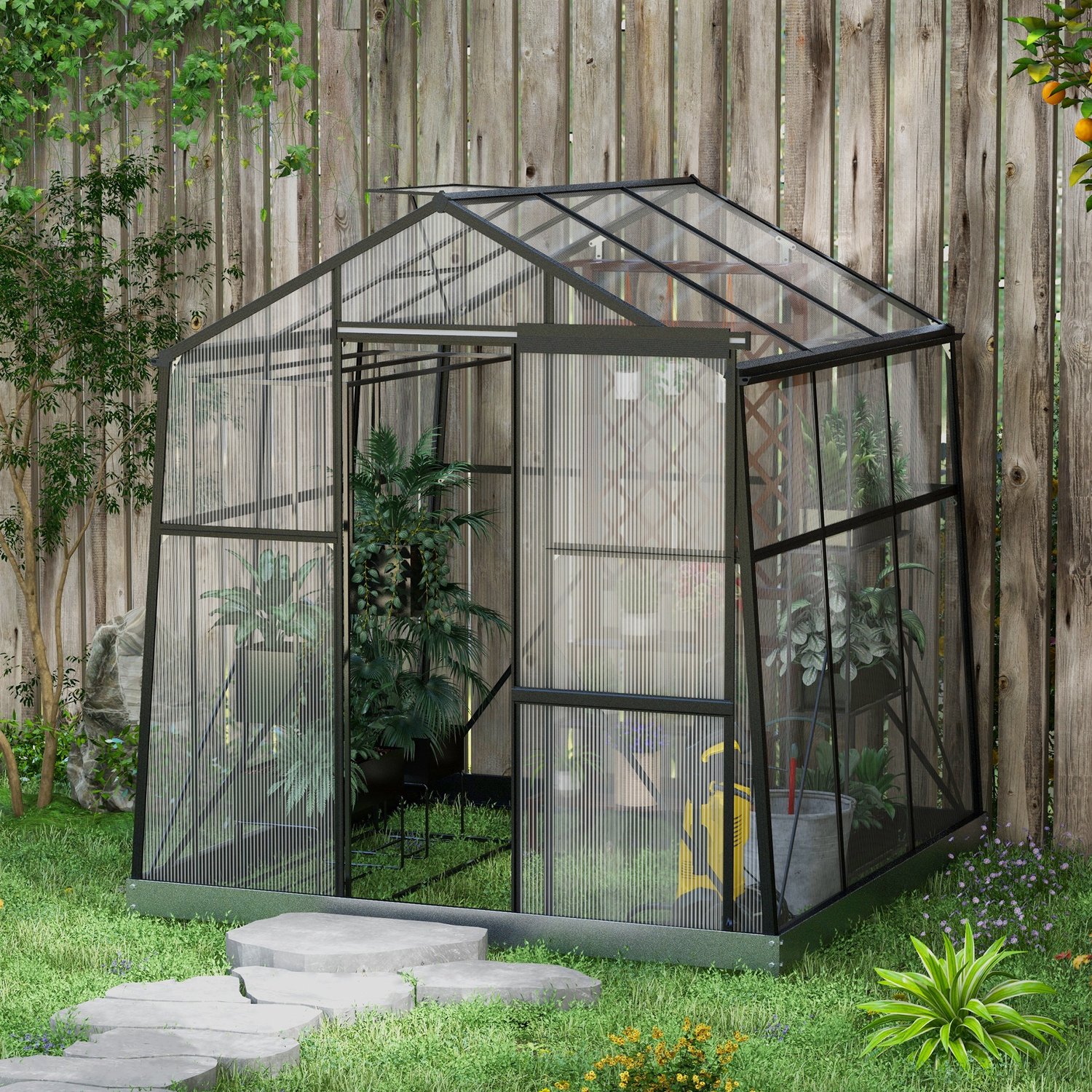 Kas, 192×192×204 cm, zwart, metalen frame, kweekkas, groentekas en plantenserre, met opbergruimte voor tuingereedschap, stabiel en duurzaam, eenvoudig te reinigen, praktisch en decoratief, geschikt voor tuin en binnenplaats – foto 6
