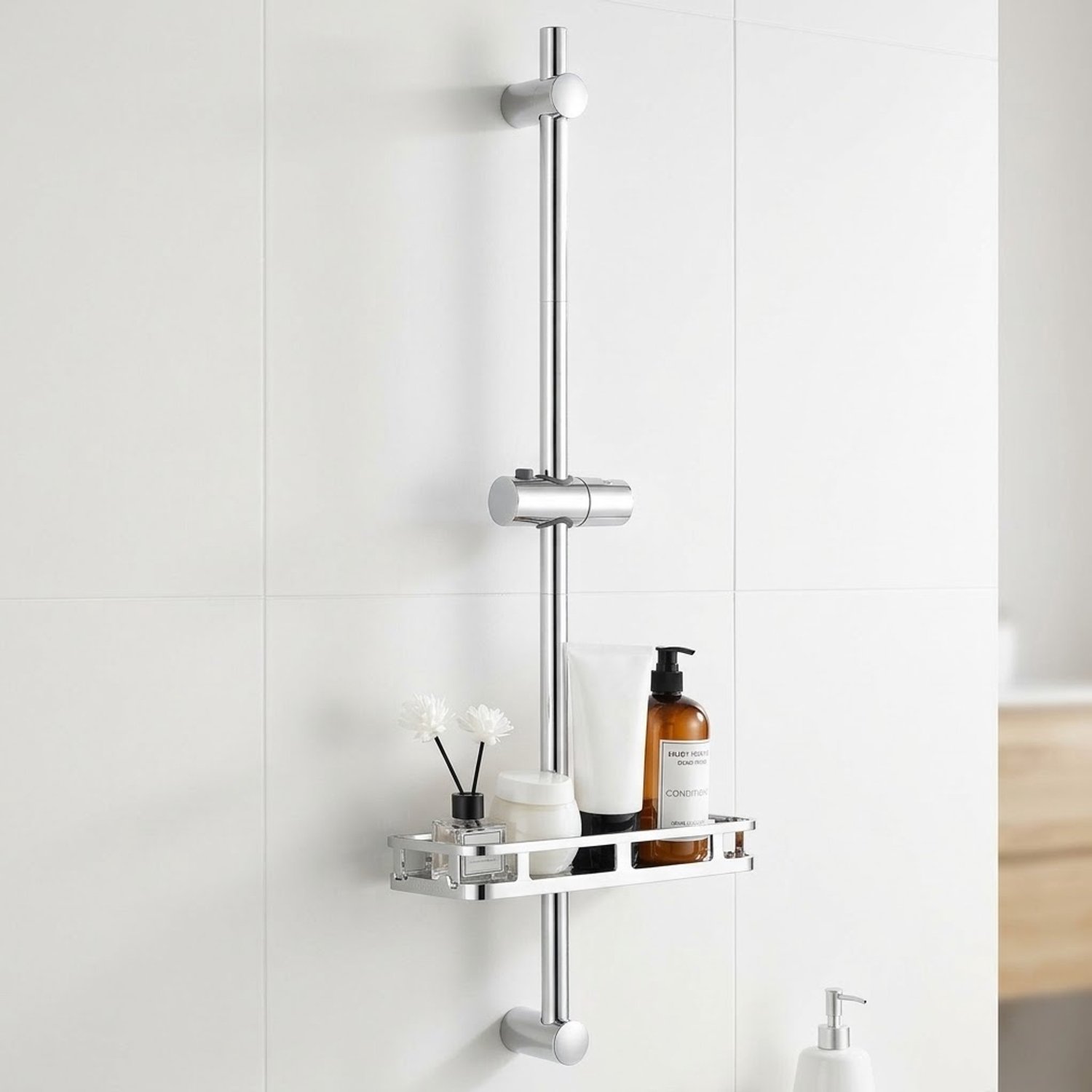 Auralum Max Glijstangset 90 cm voor Douchekop Glijstang met Planchet Met Doucheveldhouder & Zeepbakje In Hoogte Verstelbaar Wandmontage Chroom Zilver