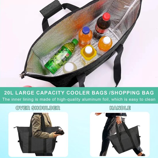 Koeltas - Opvouwbare koeltas van 20 liter - Geïsoleerde lunchtas voor dames heren -picknicktas - Draagbare Koeltassen voor de lunch - Ruime thermotas voor werk, school en strand van Flintry — afbeelding 2
