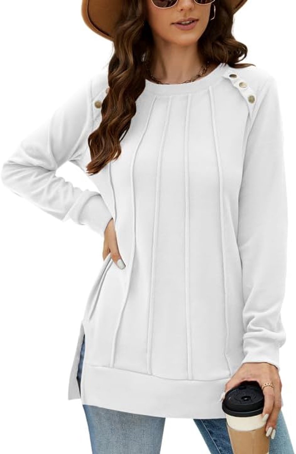 Shirt met ronde hals en plooien voor dames
