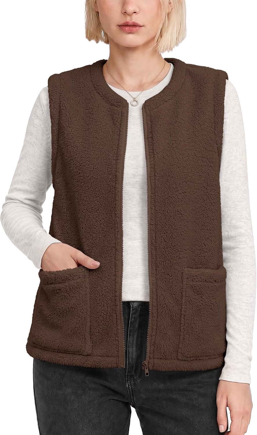 Fleece vest zonder mouwen met rits en zakken