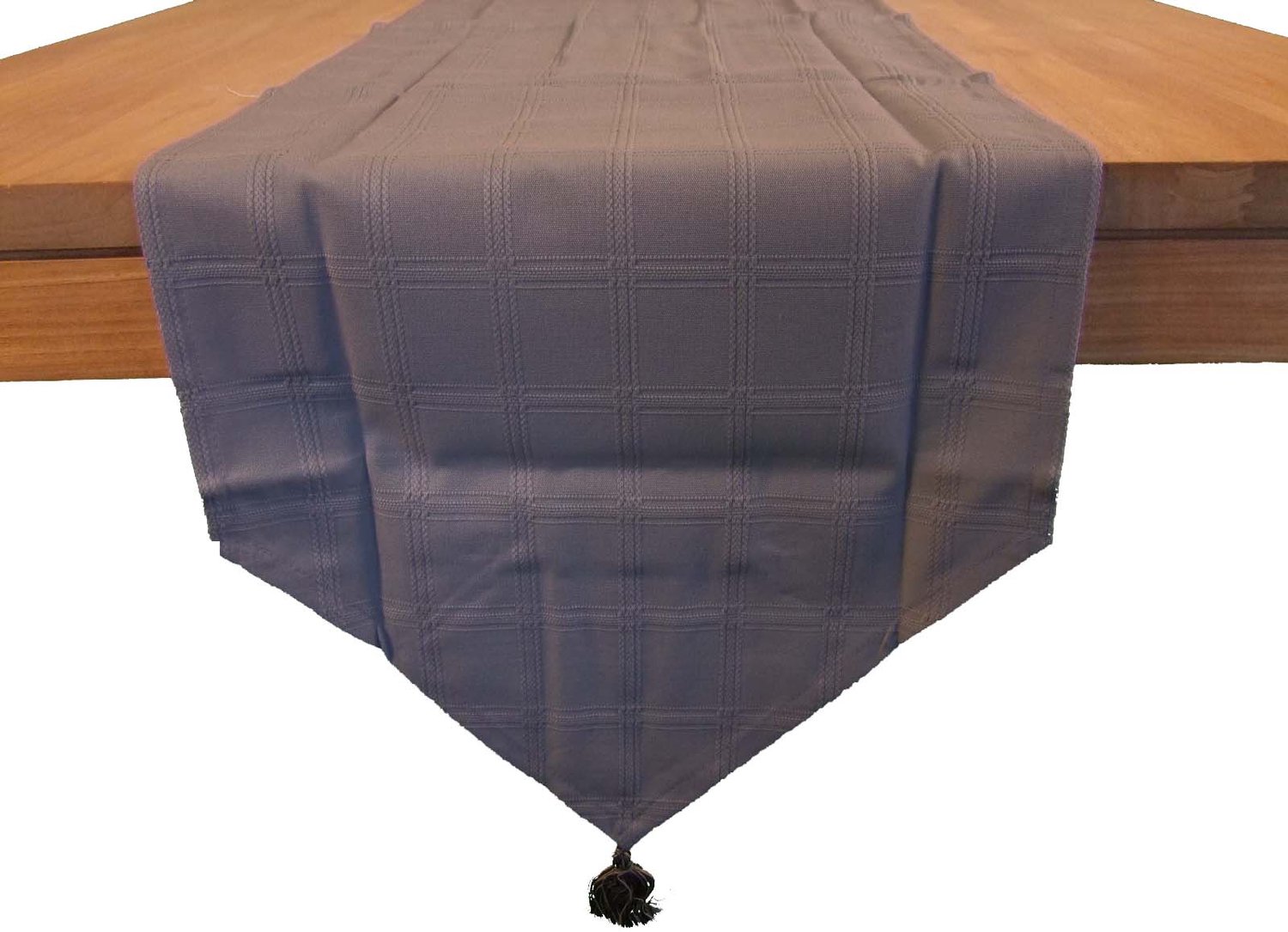 Tafelloper Marlyn - 40 x 140 cm - kleur 36 - donkergrijs - 100% katoen - met ingeweven blokkenpatroon en kwastjes aan uiteinden - loper - lopertje