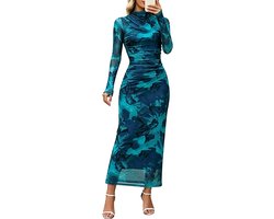 Maxikleid met lange mouwen, mesh en bloemenprint