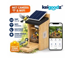 Keigoodz® Vogelhuisje met Camera - Houten Nestkastje - Full HD Nacht & Wild Camera met WiFi - AI Vogel Herkenning & Bewegingsdetectie - App met Nachtzicht - Hangend Vogelhuis - Incl. Zonnepaneel