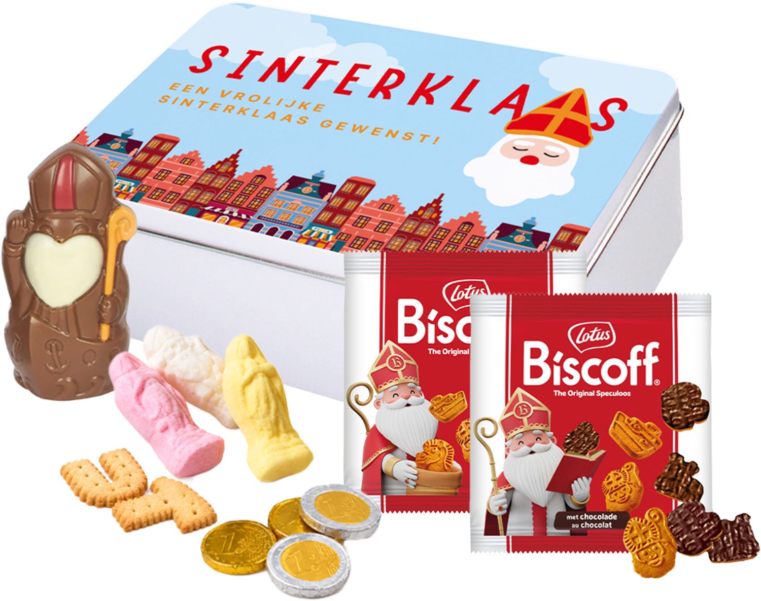 Libeert, Lotus & LU Sinterklaas geschenkdoos 250g - Chocoladefiguren, speculoos, nicnac letterkoekjes & guimauves - Sinterklaascadeau