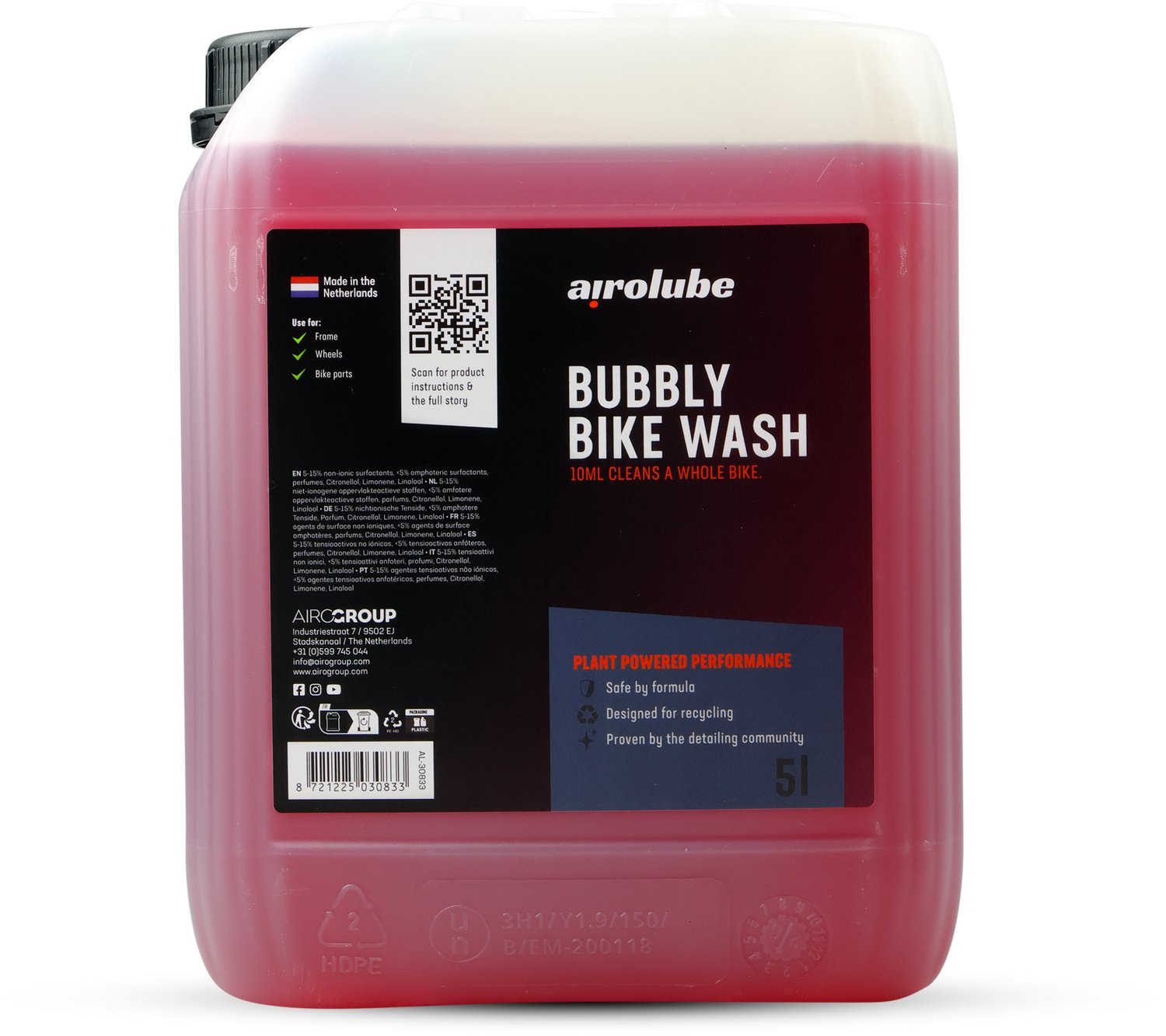 Airolube Bubbly Bike Wash – Fietsreiniger – Krachtige Reiniging voor de Hele Fiets – 5 Liter