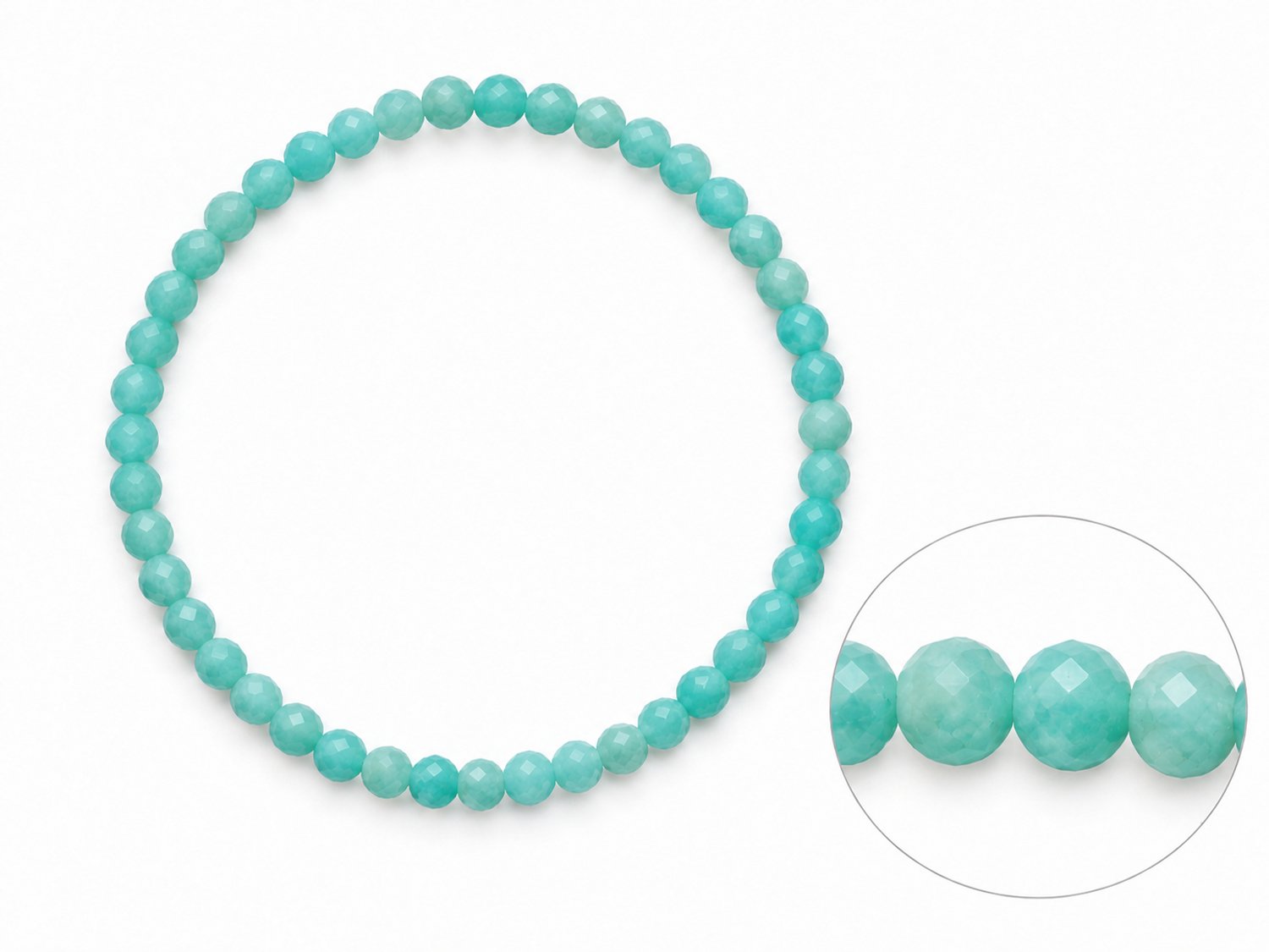 Gefacetteerde Amazoniet Armband voor Dames – Natuursteen Armband met 4 mm Kralen – Diameter 17 cm – Aqua Groenblauwe Edelsteen Sieraad