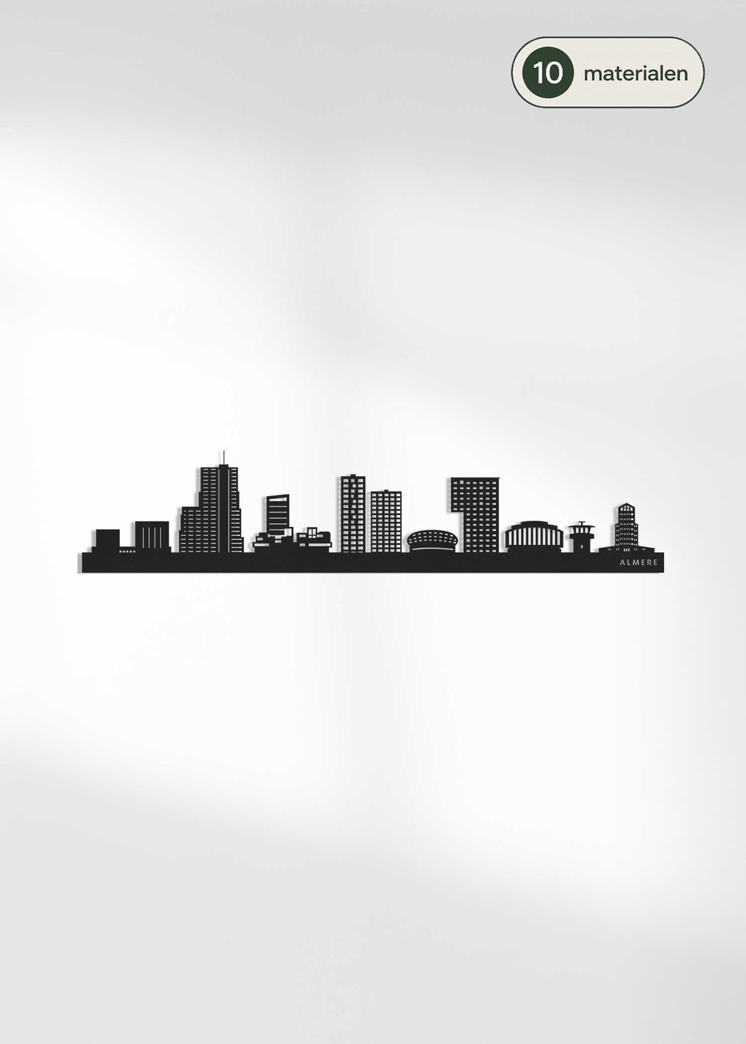 Houten Skyline Almere | Wanddecoratie voor aan de muur | Zwart MDF | 100 x 21 cm