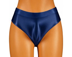 Satijnen Dames Slip voor Mannen – Glanzend – Hoge Taille – Blauw