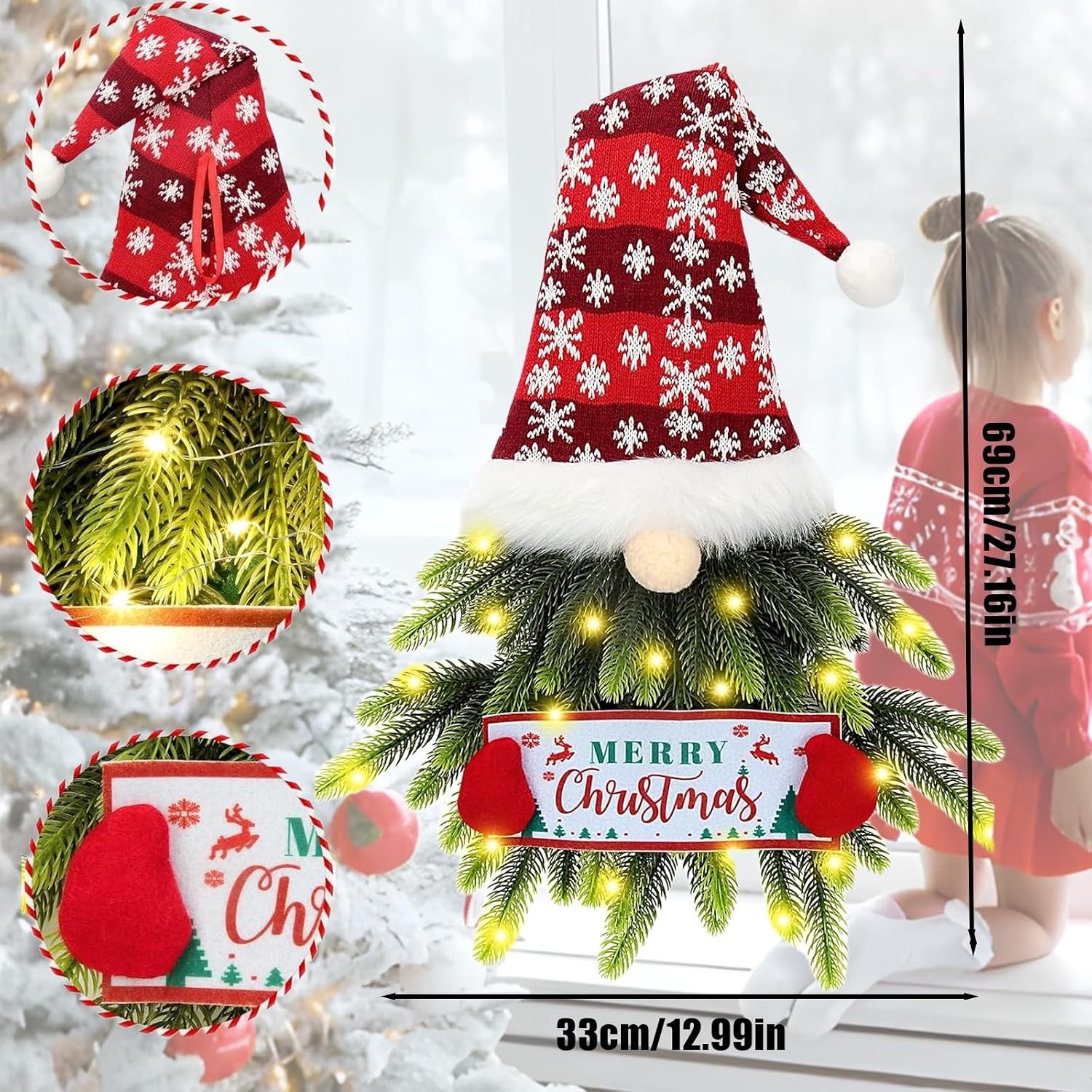 Kerstkrans met LED Verlichting - Multicolor - 68 x 38 cm - Duurzame Kunsttakken - Voor Deur of Muur Decoratie – foto 6