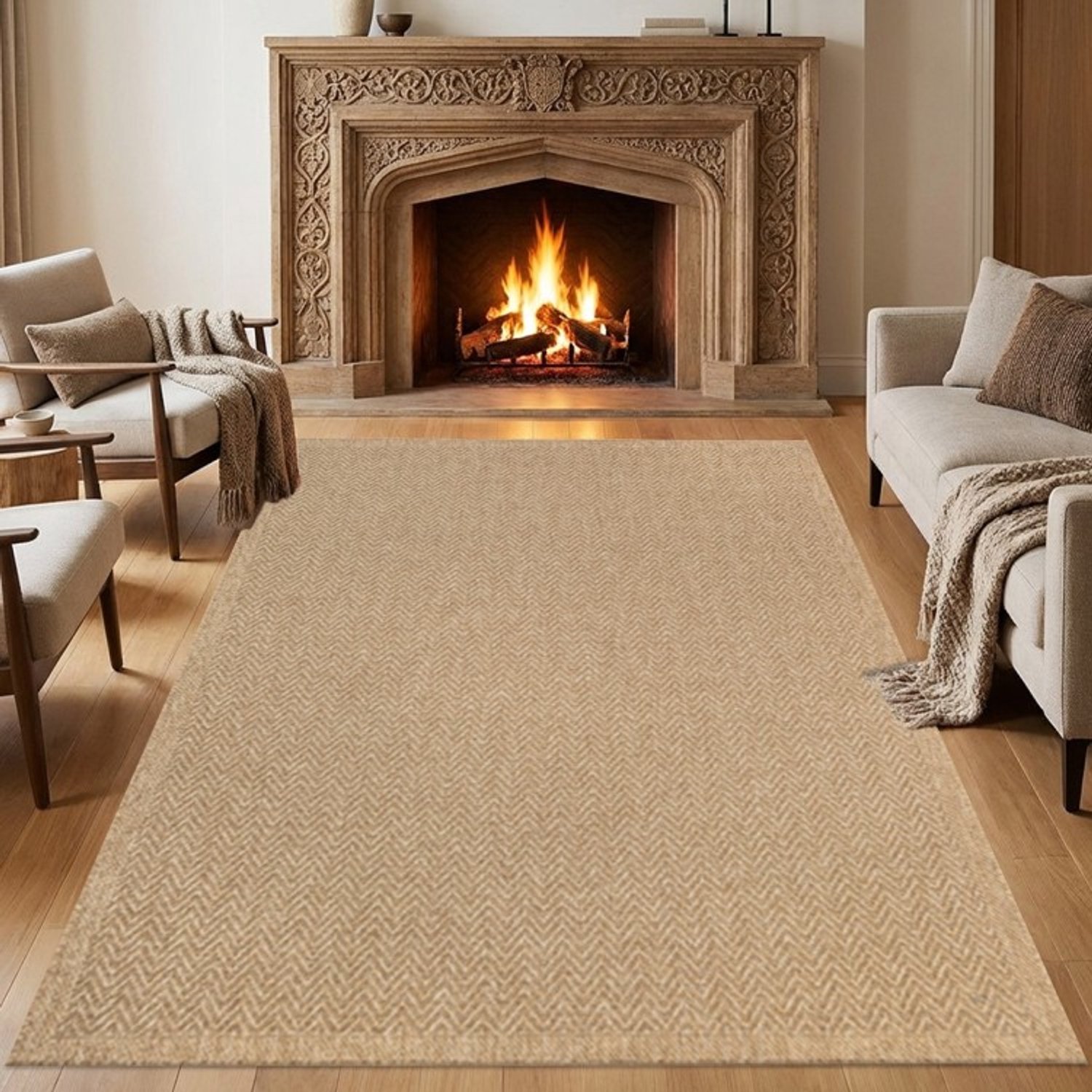 TapisTrend Designer tapijt Naturel 200x290 cm Modern natuurlijk vloerkleed Jute met een fijn visgraatpatroon en gevlochten effect, geschikt voor de woonkamer, slaapkamer