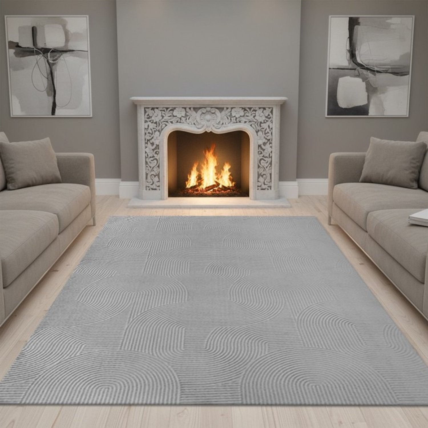 TapisTrend Designer tapijt Grijs 80x300 cm Modern vloerkleed met in elkaar verweven bogen en verhoogde gebogen lijnen voor de woonkamer, slaapkamer en eetkamer