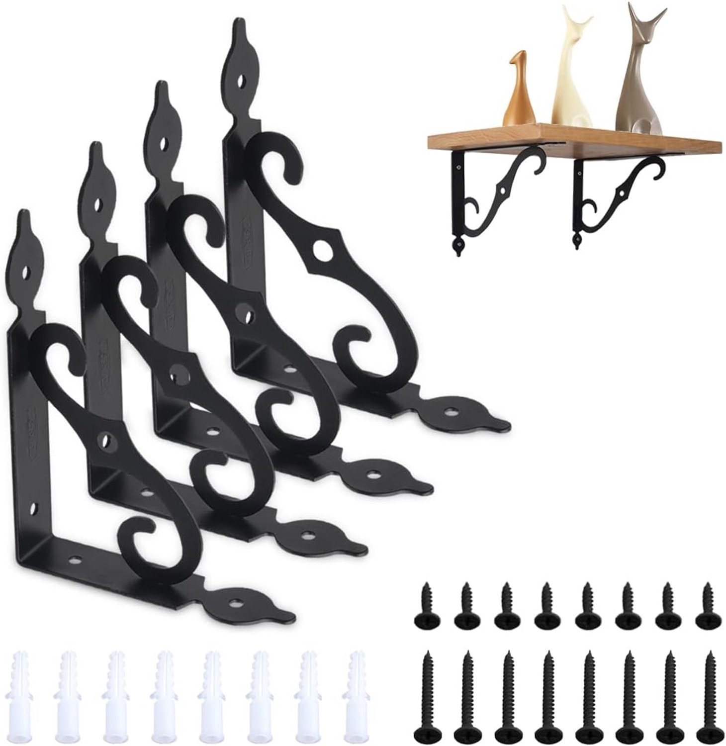 Planksteunen set van 4 - 14 x 11 cm - zwart metaal - sterke ondersteuning voor planken - ShopVlot
