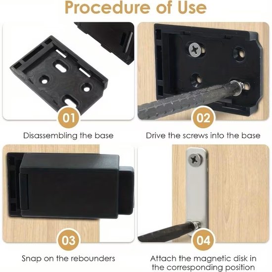 Stappenplan voor de installatie van een magnetisch deurslot, inclusief montage en bevestiging.