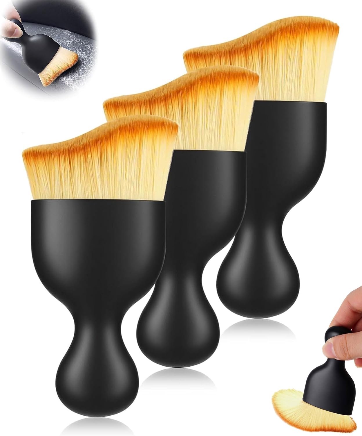 3 stuks stofborstels voor de auto, zachte borstelharen, autoborstel, gebogen design, reinigingskwastje auto, geen - ShopVlot