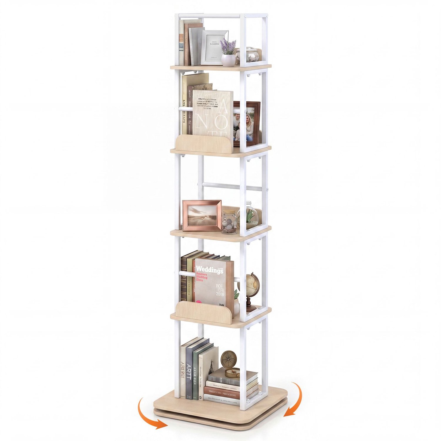 SureDeal® - Boekenkast - Draaibare Staande Kast - Open Niveaus Vrijstaande - Metalen Ruimtebesparende Draaikast - 40x40x148,5 cm - Licht Eik