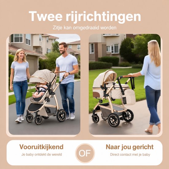 G&G kinderwagen - 3 in 1 - Wandelwagen - Reiswieg - Maxi cosi - Autostoel - Inklapbaar - Regenhoes - Boodschappenmand - Beige van GG — afbeelding 4