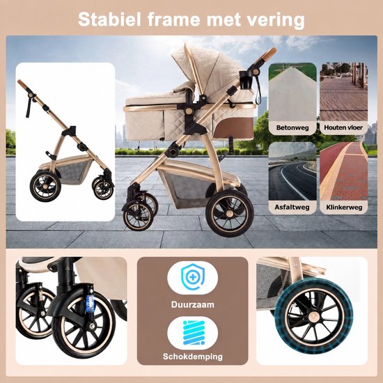 G&G kinderwagen - 3 in 1 - Wandelwagen - Reiswieg - Maxi cosi - Autostoel - Inklapbaar - Regenhoes - Boodschappenmand - Beige van GG — afbeelding 3