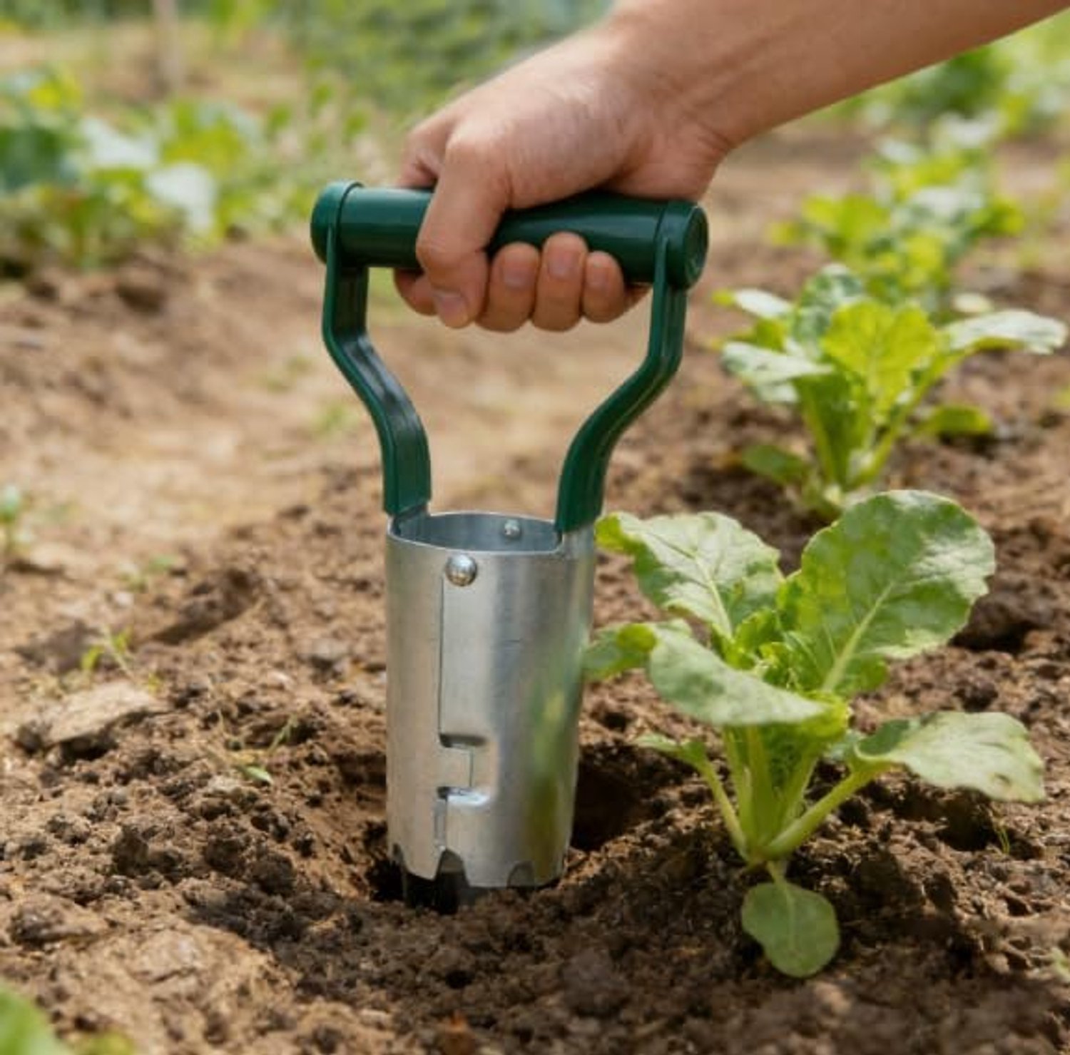 Bolplanter met dieptemarkeringen - roestvrijstaal - automatisch veersysteem - eenvoudig planten - Vemera