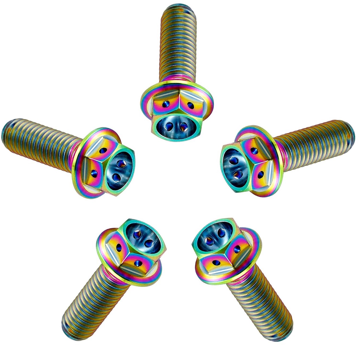 RISON Titanium Bolts Titanium Flange Hex Head Bolts Rainbow GR5 Titanium Screws M6x12mm Titanium Bolt Pack of 5 - ShopVlot