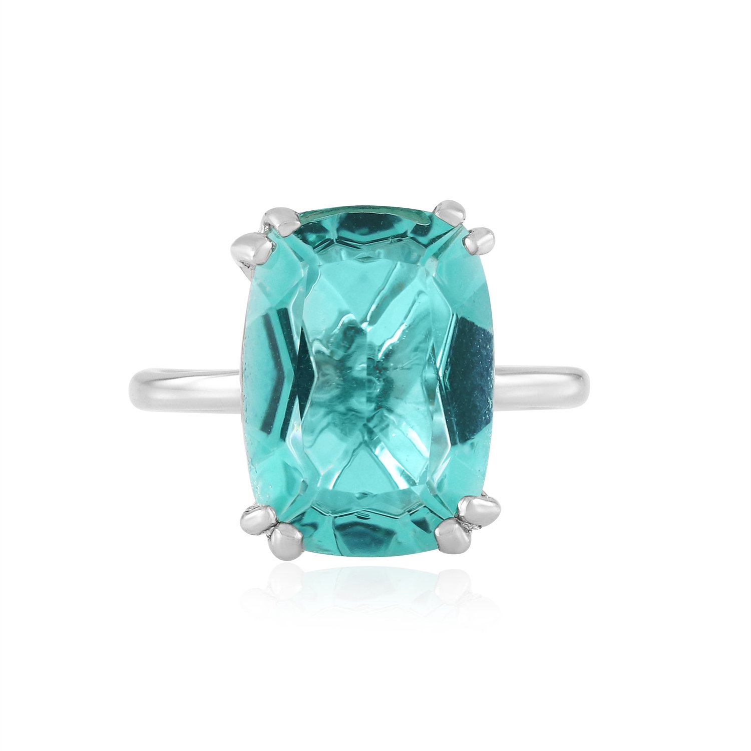 Cavill - Ring 925 Sterling Zilver - Blauwe Paraiba Kwarts 5,22 ct - Platina Gecoat - Antiek Geslepen Braziliaanse Edelsteen - Elegant Design