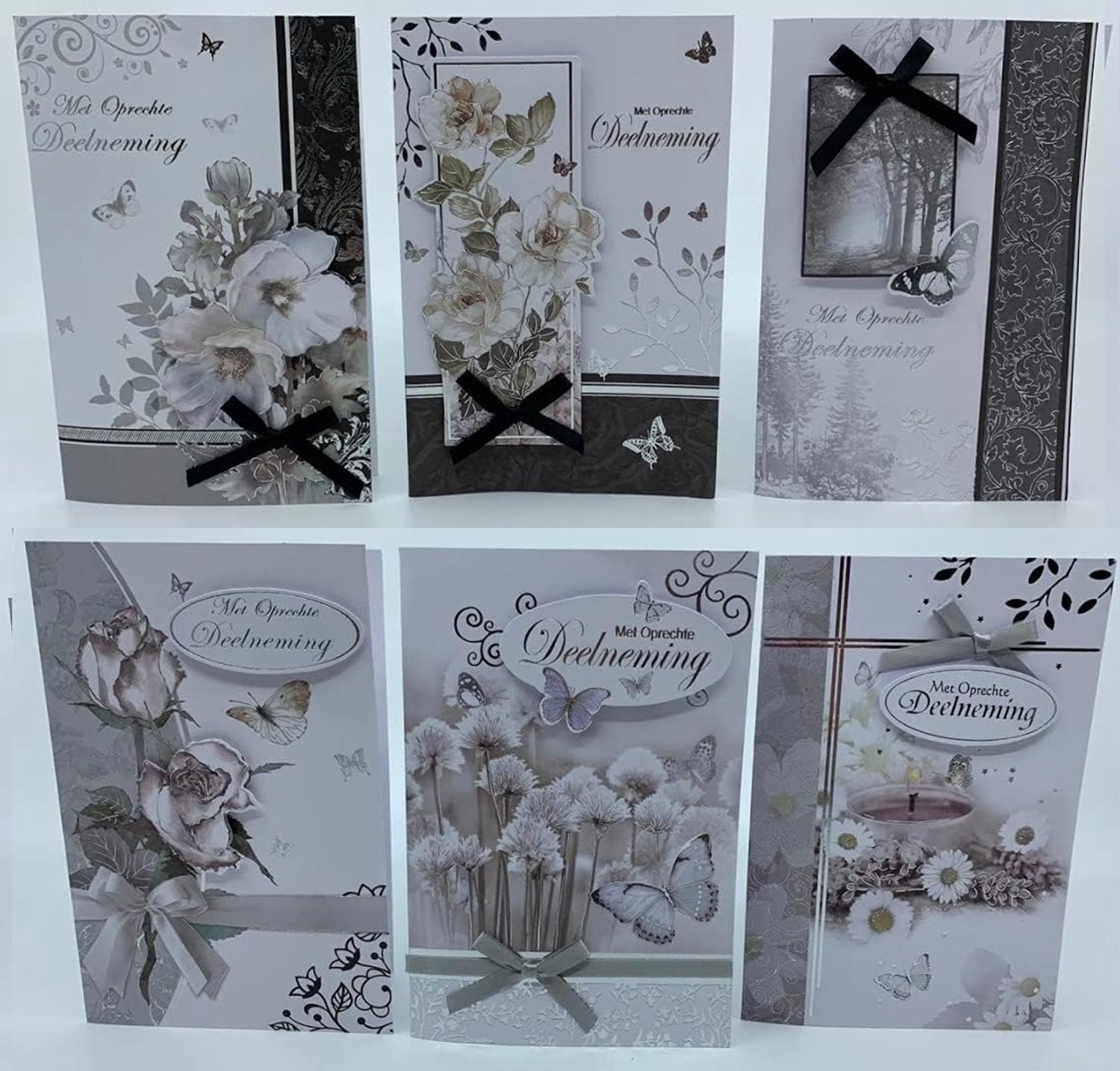 6 luxe 3D condoleance kaarten - 12x17cm - met 3D print - blijk van medeleven - ShopVlot