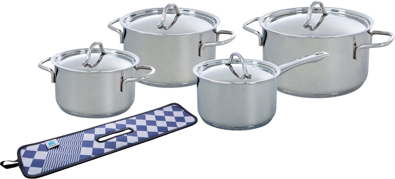 BK Profiline Kookpannenset 4-delig - 16/18/20cm - Zonder antikleeflaag - Pannenset inductie - RVS pannenset - Ovenbestendig tot 230°C - Met RVS deksel - Met afgiethulp - Zilver