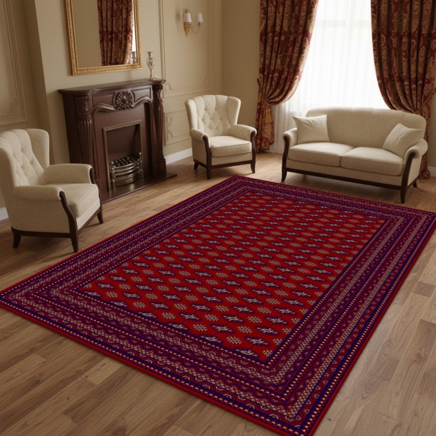 TapisTrend Oosters tapijt Rood 200x290 cm Een in Bukhara-stijl met traditionele patronen voor de woonkamer, slaapkamer en eetkamer