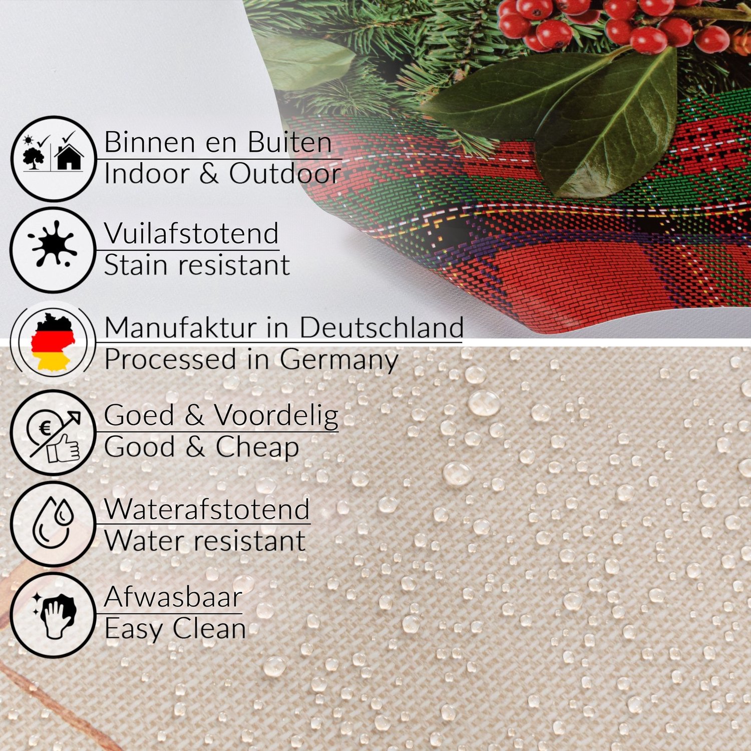 ANRO Tafelkleed Kerstkrans Beige 140cm x 20m Rechte rand Afwasbaar Waterafstotend Binnen & Buiten
