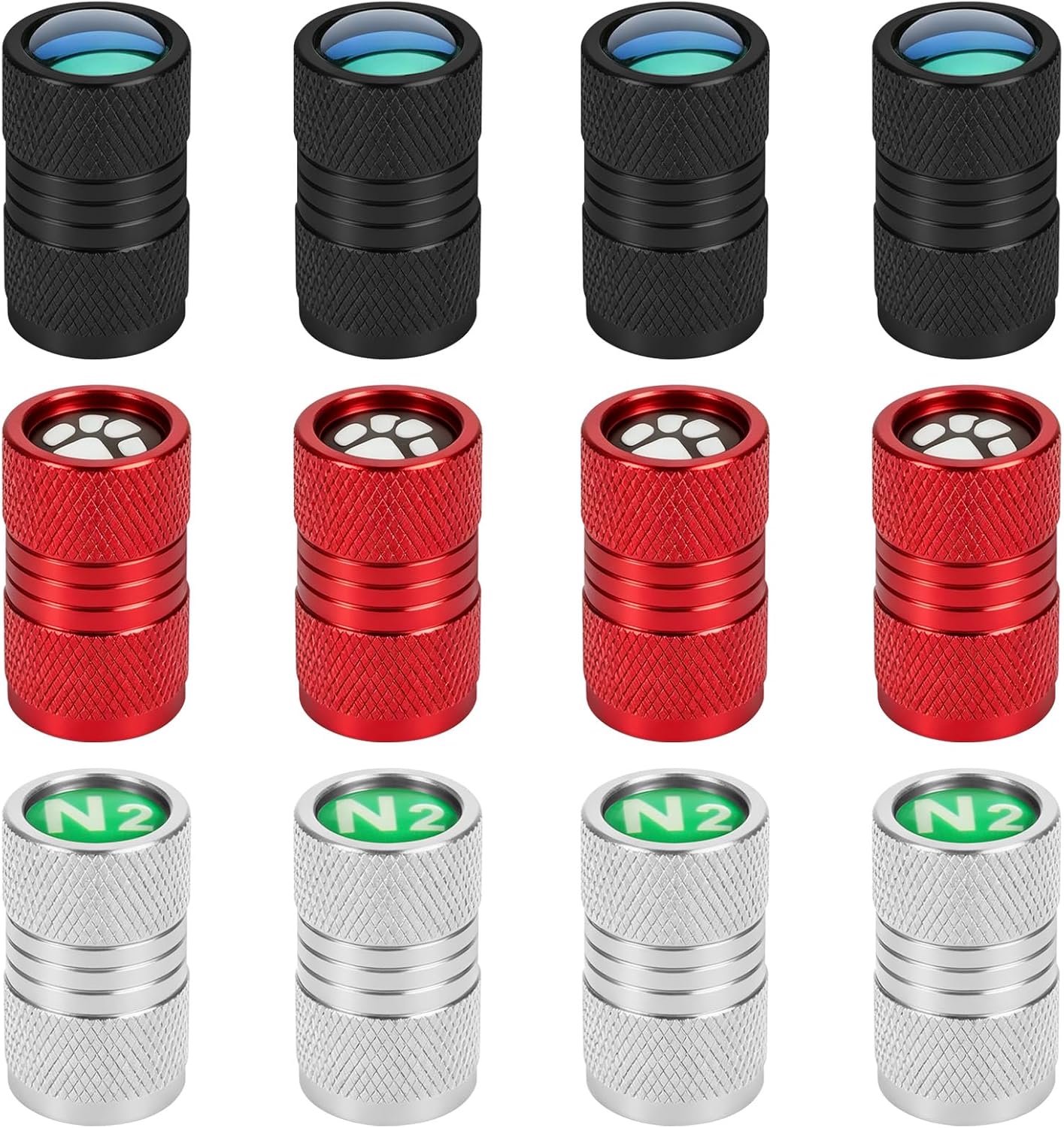 Ventieldopjes 12 Stuks - Aluminiumlegering - Rood, Zwart & Zilver - Bescherming tegen stof en vuil - ShopVlot