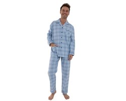 Outfitter heren pyjama flanel - 100% geruwd katoen - maat L - Check - blue