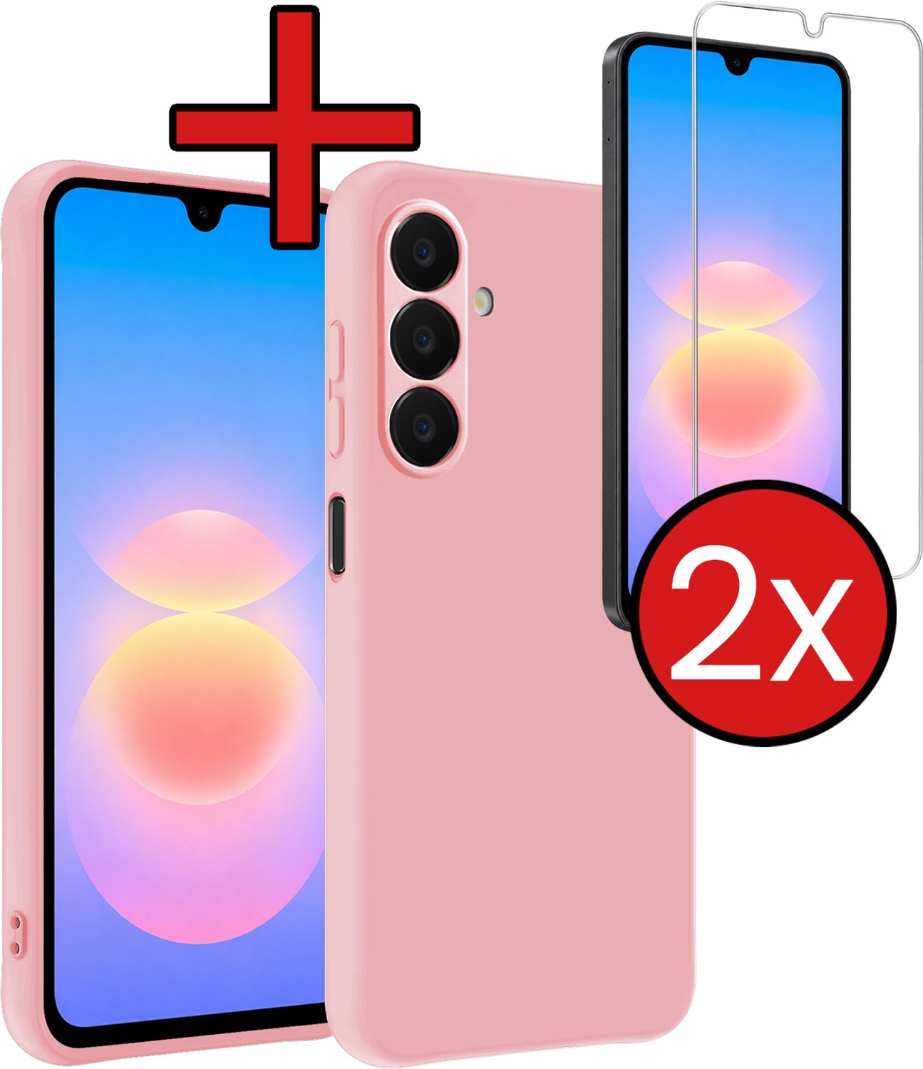 Hoesje - Met 2x Screenprotector - Geschikt voor Samsung Galaxy A18 - Sterk & Shockproof - Telefoon Hoes - Back Cover - Siliconen Case - Telefoonhoes - Lichtroze