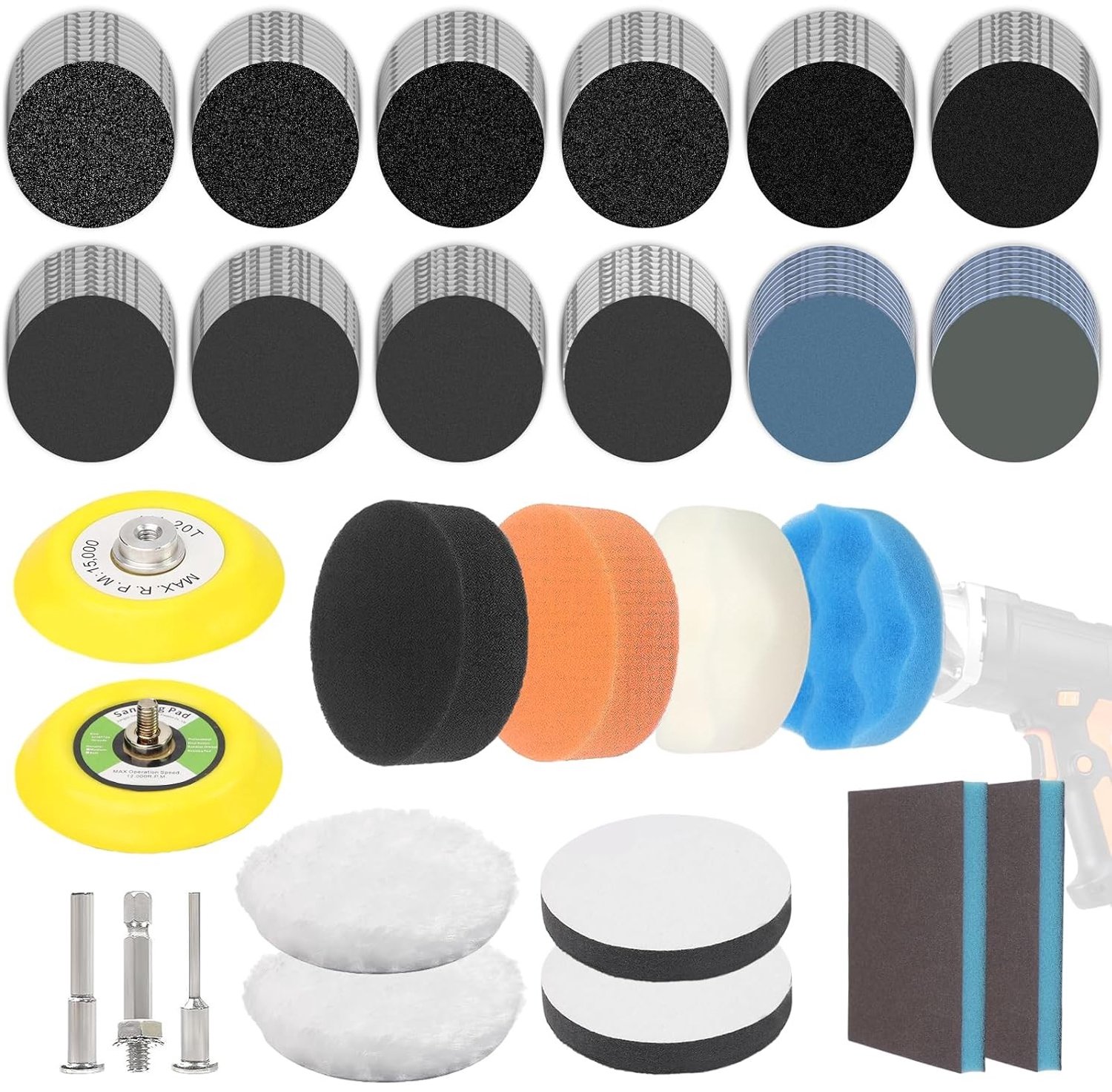Polijstset voor Accuschroevendraaier - Blauw - 75 mm - Inclusief Schuurpapier en Polijstpads - Voor Hout en Metaal
